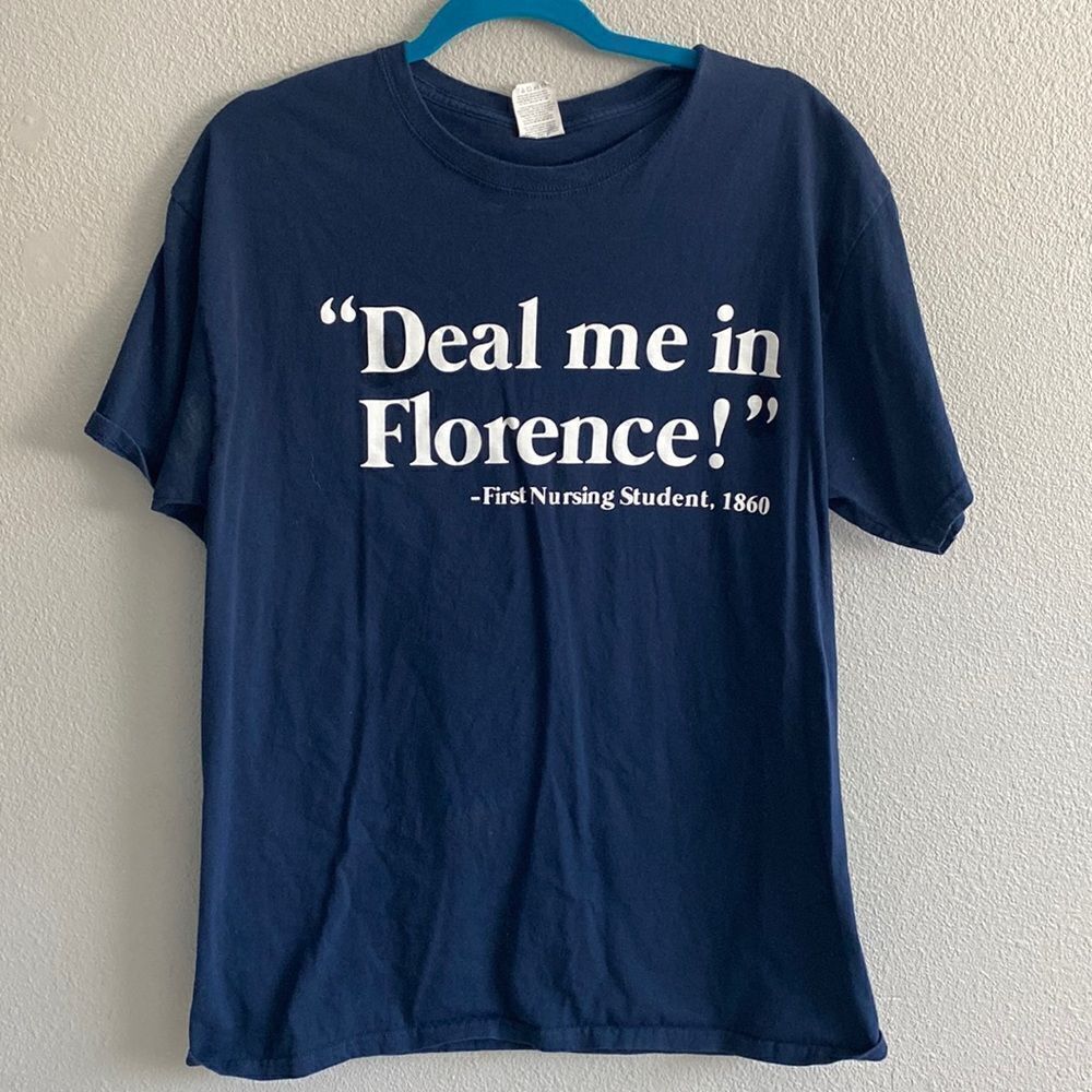 Deal me in Florence- Navy blue tee- Size Large